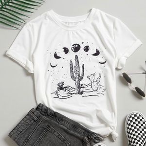 SHEIN black and white cactus and moon top